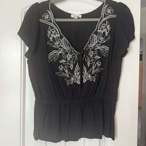 Chic Black Embroidered Blouse